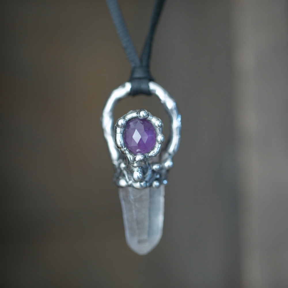 Handmade Amethyst Quartz Pendant Necklace Silver